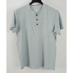 rag & bone Men's Large Short Sleeve Light Blue Heather Slub Cotton Henley Shirt